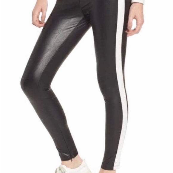 DAVID LERNER black liquid leggings, white stripe sides, zipper ankles Size S - Picture 2 of 10